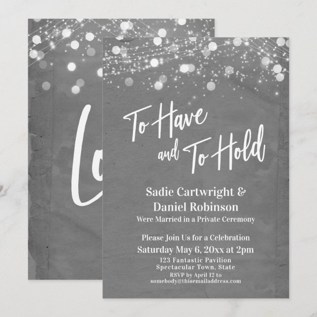 Lights Grunge To Have and To Hold Gray Invitation (Front/Back)