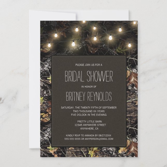 Lights + Hunting Camo Bridal Shower Invitations (Front)