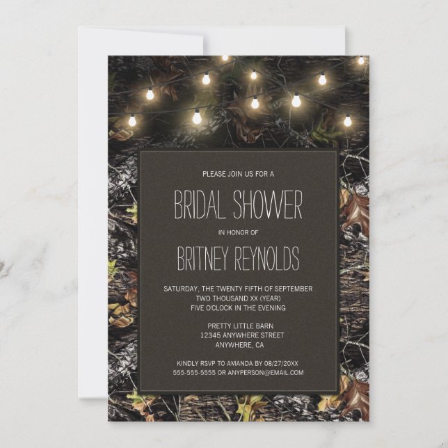 Lights + Hunting Camo Bridal Shower Invitations (Front)