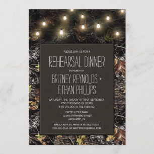 Lights + Hunting Camo Rehearsal Dinner Invitations