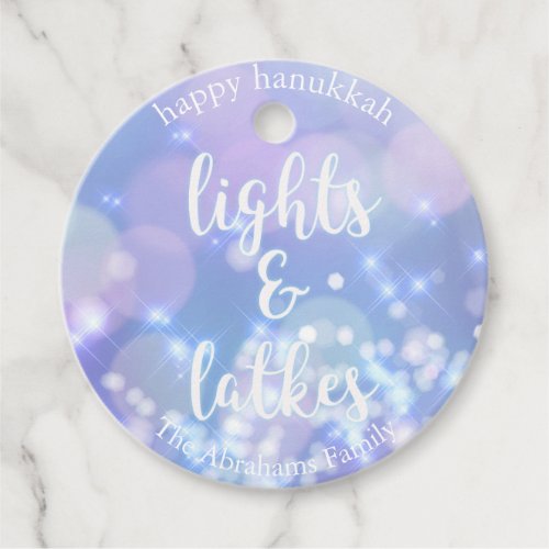 Lights  Latkes _ Blue Sparkles Happy Hanukkah Favor Tags