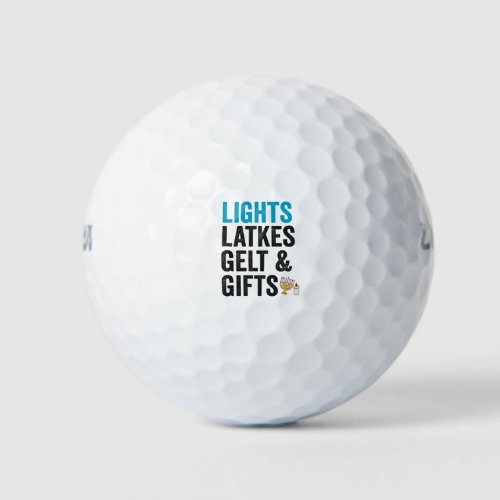 Lights latkes gelt  Gifts Funny Jewish Hanukkah   Golf Balls
