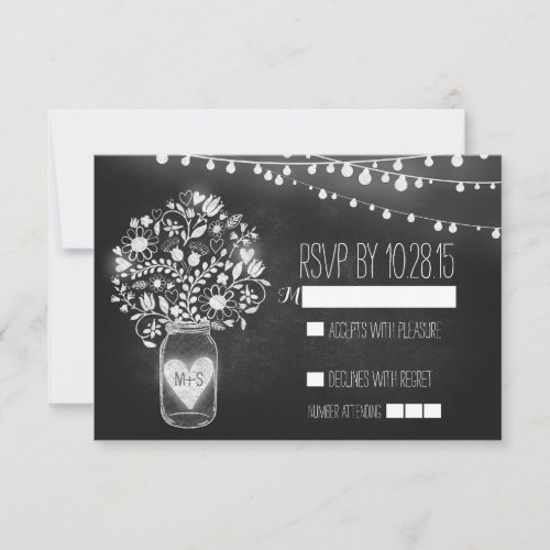 Lights mason jar chalkboard wedding RSVP cards