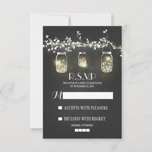 Lights mason jars chalkboard RSVP cards