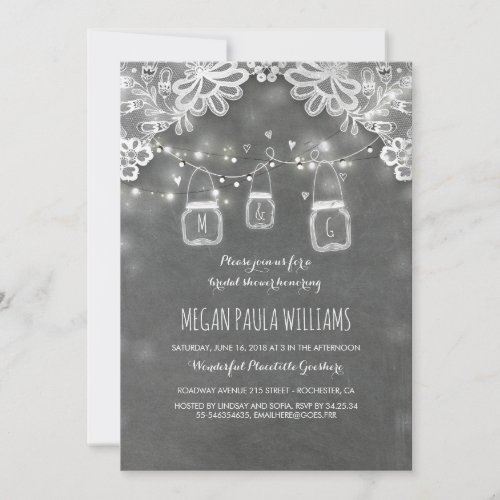 Lights Mason Jars Lace Rustic Bridal Shower Invitation