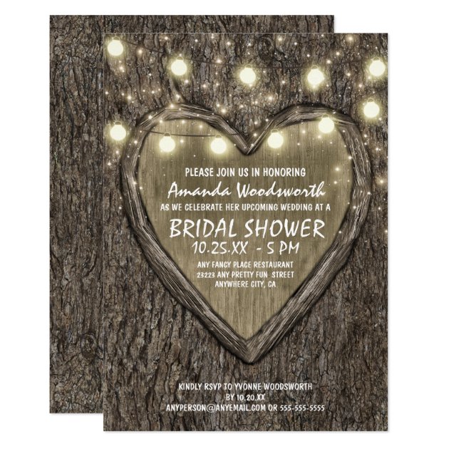 Lights + Oak Tree Bark Bridal Shower Invitations