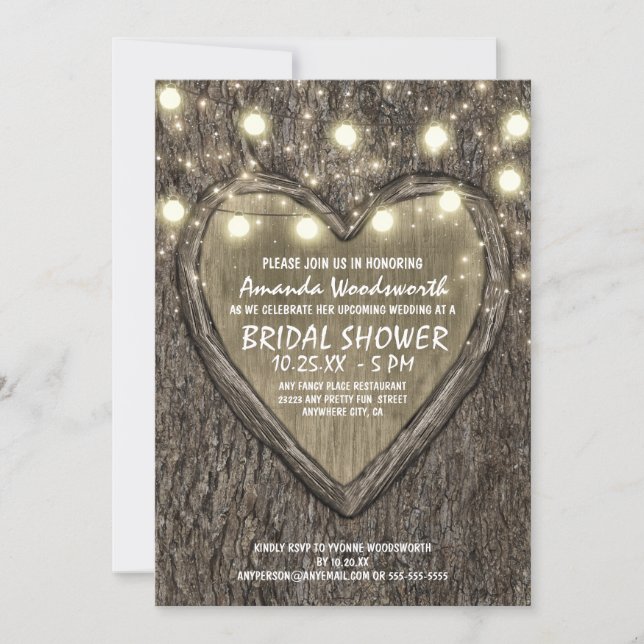 Lights + Oak Tree Bark Bridal Shower Invitations (Front)