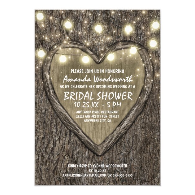 Lights + Oak Tree Bark Bridal Shower Invitations