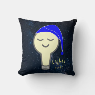 Lights Out Light Bulb w Starry Background Throw Pillow