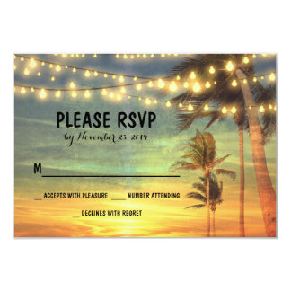 lights palms beach sunset wedding RSVP cards