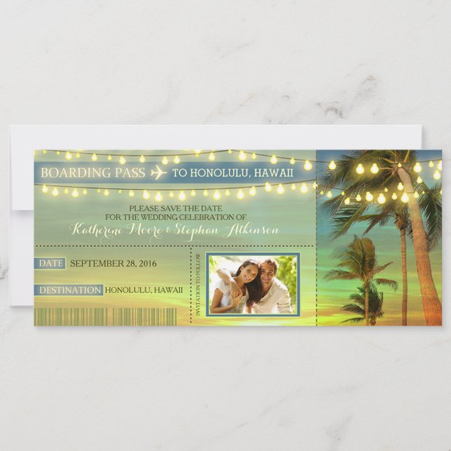 Lights Palms Save The Date Boarding Pass Tickets (Front)