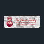 Lights Red Ornament Christmas Return Address Label<br><div class="desc">Elegant and classy return labels for Christmas (Xmas) Holiday greeting cards / envelopes.  Twinkling lights with red ornament ball background.  Modern RED letters for family name and address. Letter color and font can be changed.</div>