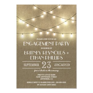 Lights+ Rustic Burlap Engagement Party Invitations