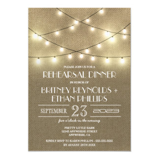 Lights Rustic Burlap Rehearsal Dinner Invitations