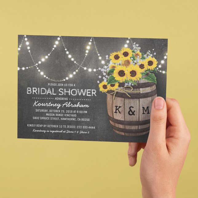 Lights Rustic Vineyard Sunflower Bridal Shower Invitation (Creator Uploaded)