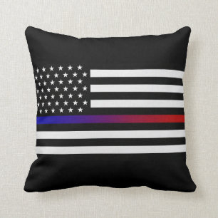 Lights & Siren Thin Line Flag Throw Pillow