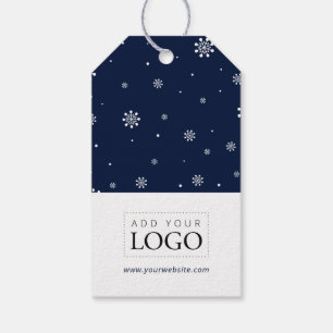 Lights & Snow Navy Merry Christmas Business Logo Gift Tags