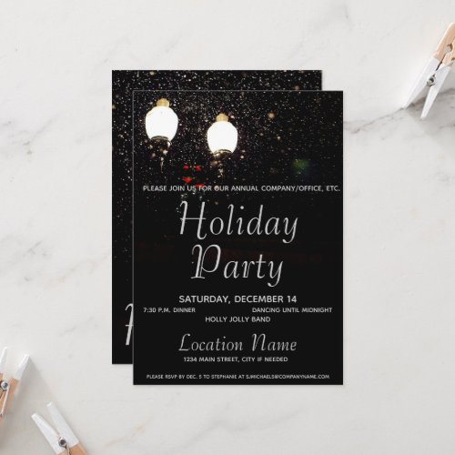 Lights Snow Silver Black Corporate Holiday Party Invitation