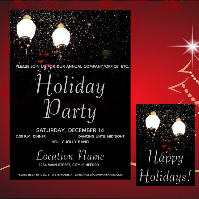 Lights Snow Silver Black Corporate Holiday Party Invitation (Creator Uploaded)