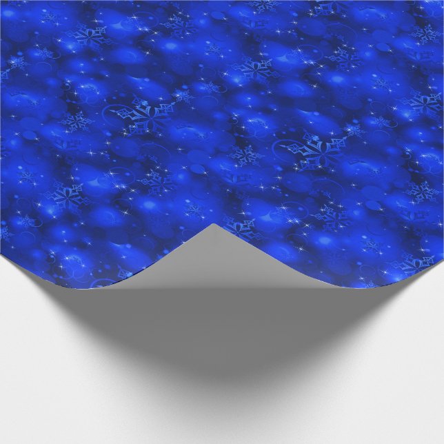 Lights & Snowflakes, Blue - Christmas Wrapping Paper (Corner)