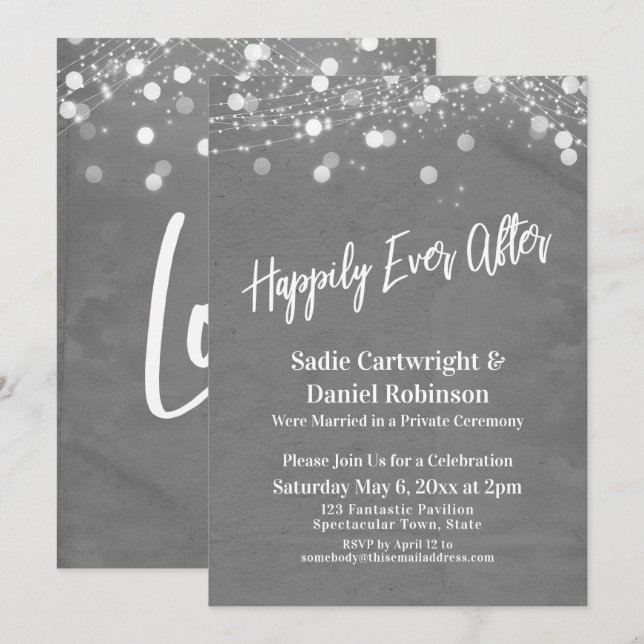 Lights Texture Happily Ever After Reception Gray Invitation (Front/Back)