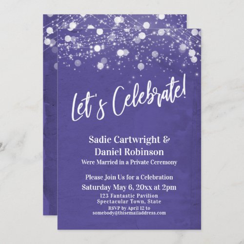 Lights Texture Lets Celebrate Purple Reception Invitation