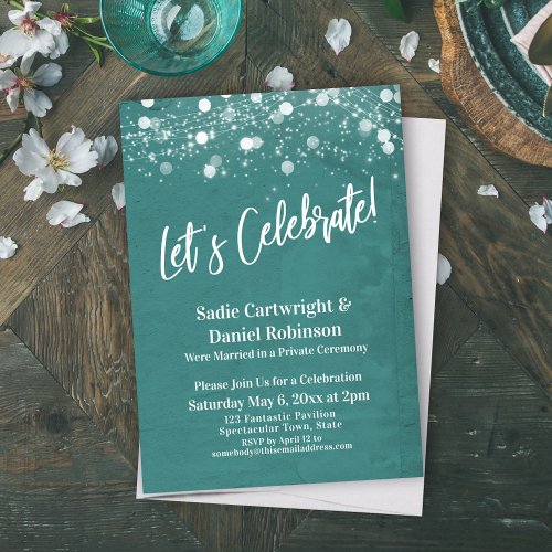 Lights Texture Lets Celebrate Teal Reception_Only Invitation