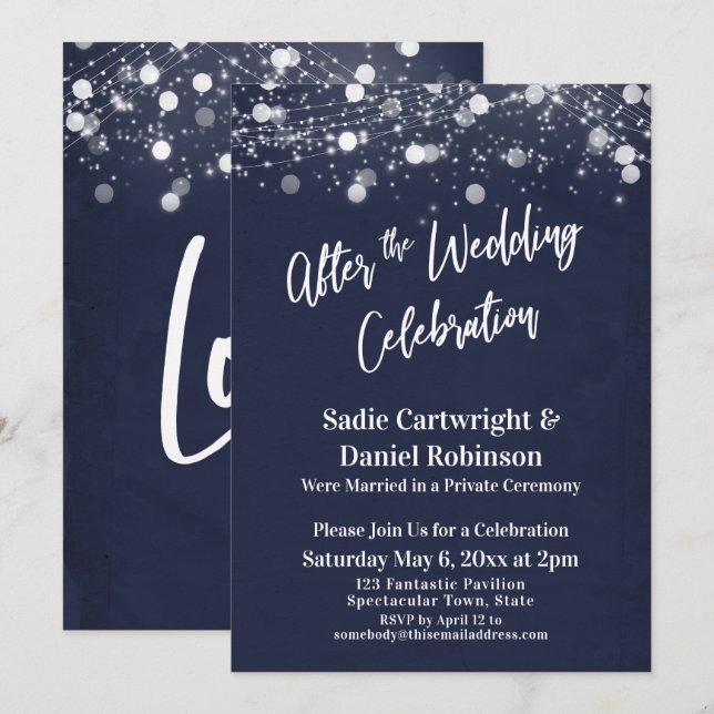 Lights Textured After the Wedding Celebration Navy Invitation (Front/Back)