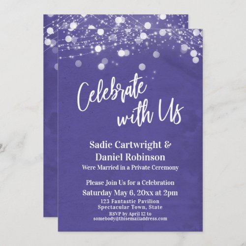 Lights Textured Celebrate with Us Purple Reception Invitation