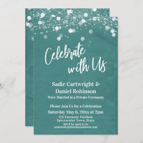 Lights Textured Celebrate with Us Teal Reception Invitation