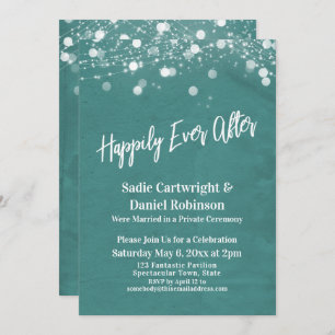 Lights Textured Happily Ever After Reception Teal Invitation