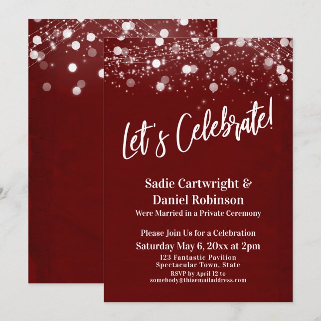 Lights Textured Let's Celebrate Burgundy Reception Invitation (Front/Back)