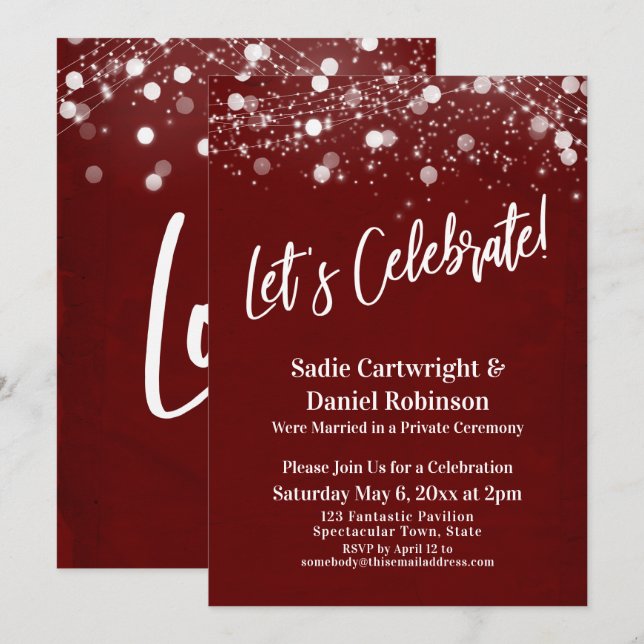 Lights Textured Let's Celebrate Burgundy Reception Invitation (Front/Back)