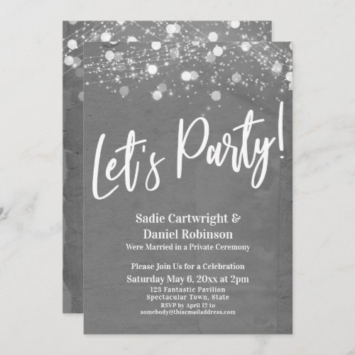 Lights Textured Lets Party Gray Reception Only Invitation