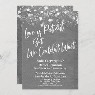 Lights Textured Love is Patient Gray Reception Invitation