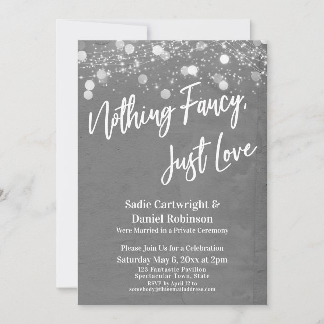 Lights Textured Nothing Fancy Just Love Gray Invitation (Front)
