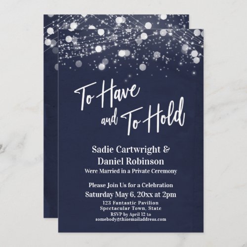 Lights Textured To Have and To Hold Navy Reception Invitation