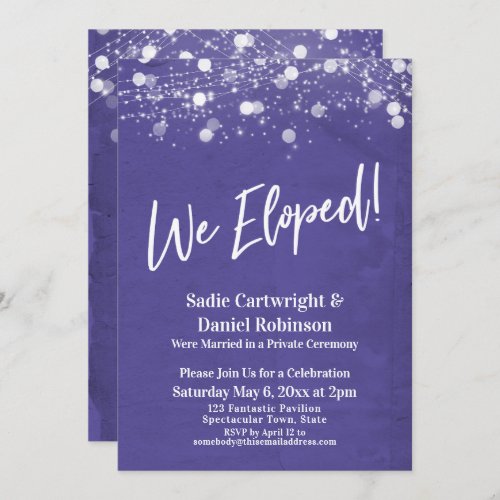 Lights Textured We Eloped Purple Reception_Only Invitation