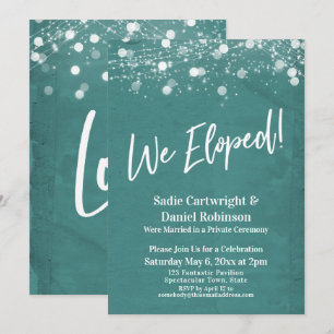 Lights Textured We Eloped Teal Reception-Only Invitation