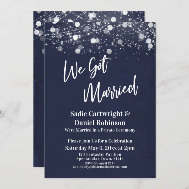 Lights Textured We Got Married Navy Reception-Only Invitation | Zazzle