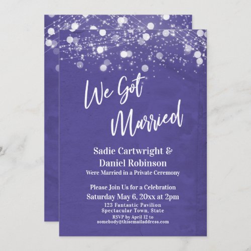 Lights Textured We Got Married Purple Reception Invitation