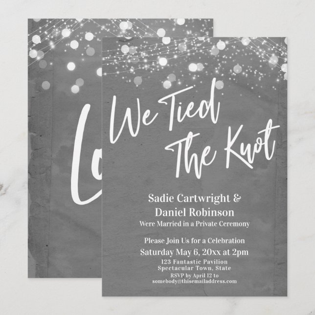Lights Textured We Tied the Knot Gray Reception  Invitation (Front/Back)