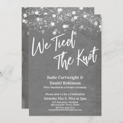 Lights Textured We Tied the Knot Gray Reception  Invitation