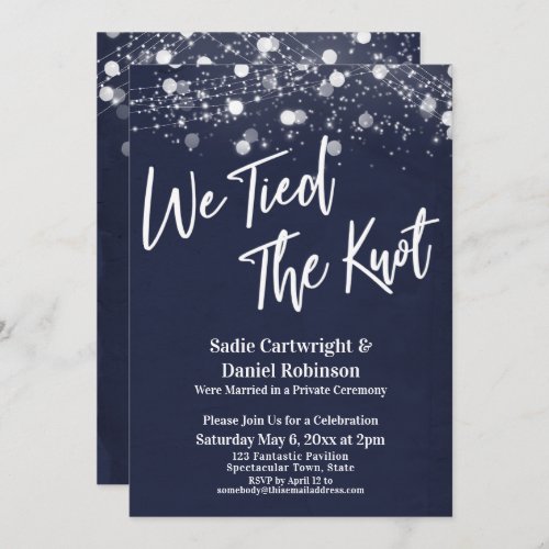 Lights Textured We Tied the Knot Navy Reception Invitation