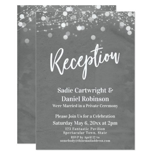 Lights Textured Wedding Reception Only Gray Invitation Zazzle Com