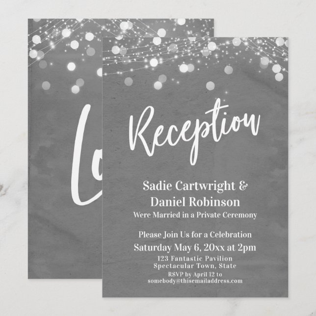 Lights Textured Wedding Reception-Only Gray Invitation (Front/Back)