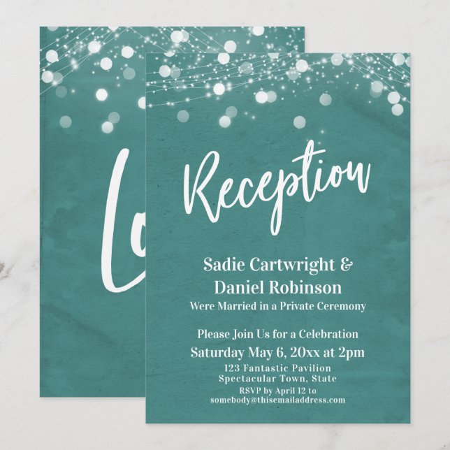 Lights Textured Wedding Reception-Only Teal Invitation (Front/Back)