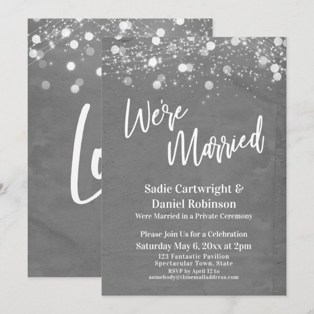 Lights Textured We're Married Gray Reception Invitation (Front/Back)