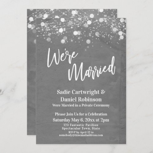Lights Textured Were Married Gray Reception Invitation