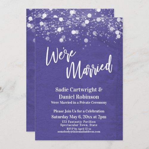 Lights Textured Were Married Purple Reception Invitation